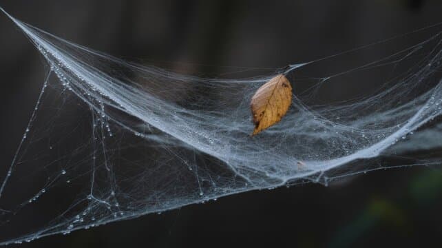 Spinnenweb met Herfstblad