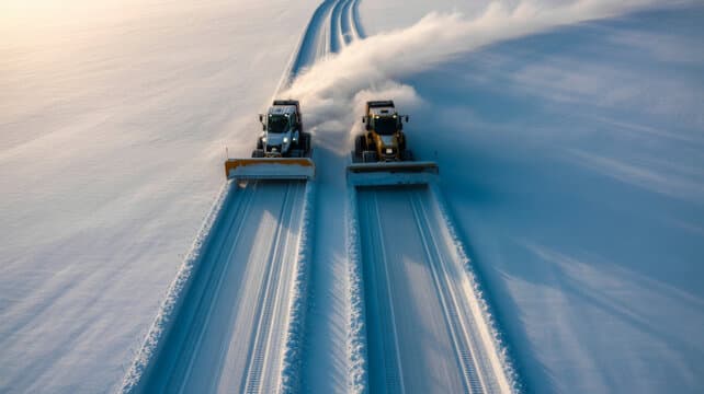 Sneeuwploegen bij Zonsopgang